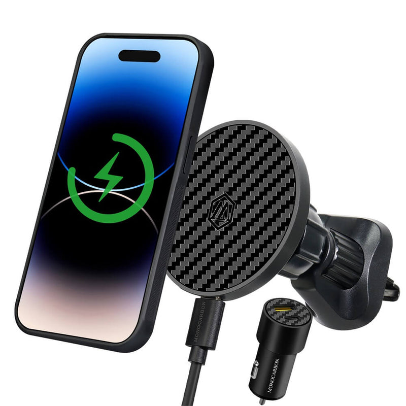 Carbon Fiber Magsafe Car Mount with Wireless Charger