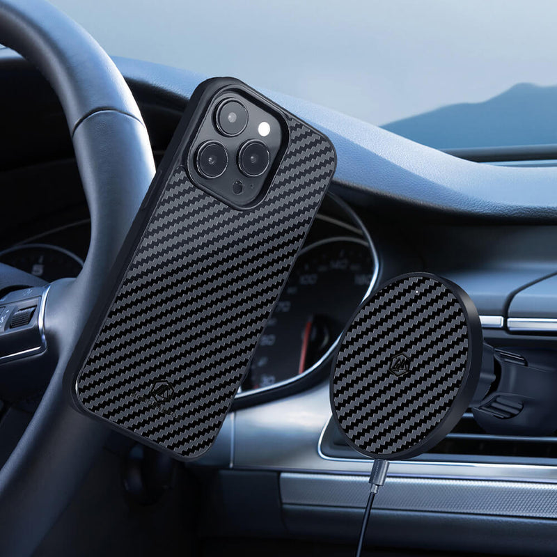 Carbon Fiber Magsafe Car Mount with Wireless Charger