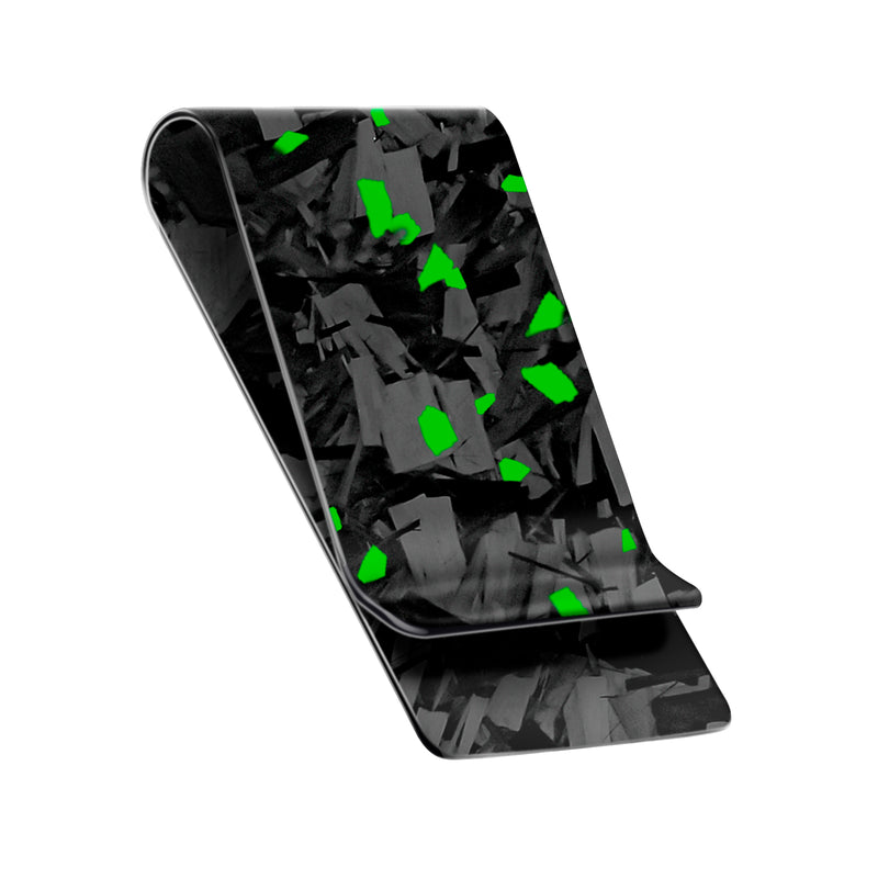 Real Forged Carbon Fiber with Green Flake Money Clip | Medium
