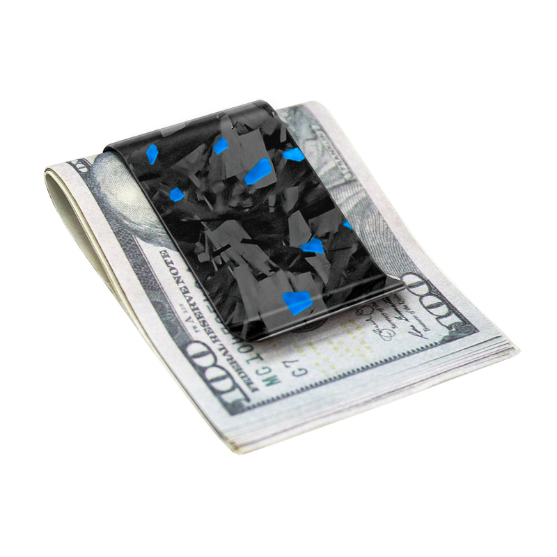 Real Forged Carbon Fiber with Blue Flake Money Clip | Medium