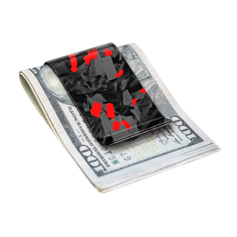 Real Forged Carbon Fiber with Red Flake Money Clip | Medium