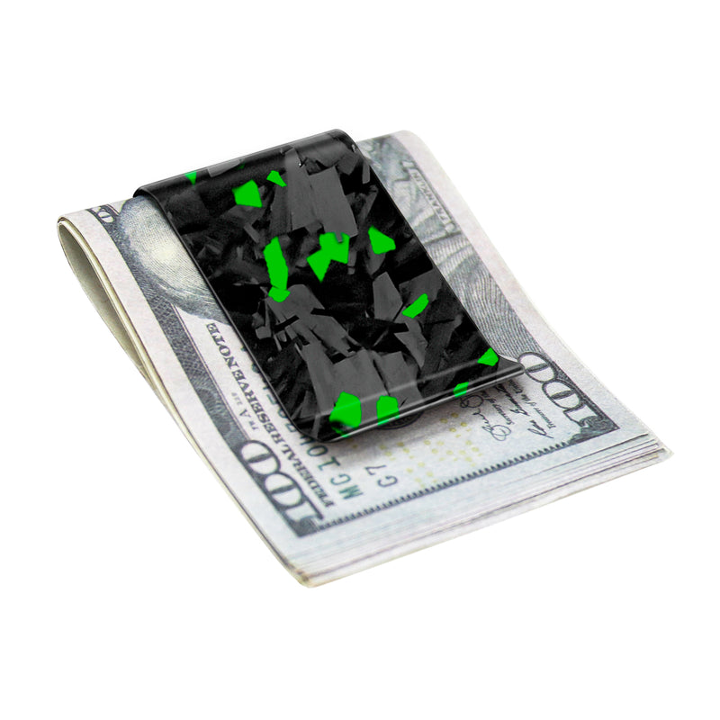 Real Forged Carbon Fiber with Green Flake Money Clip | Medium