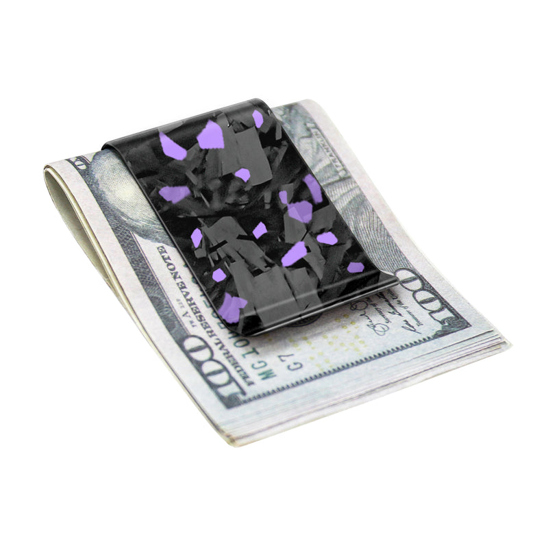 Real Forged Carbon Fiber with Purple Flake Money Clip | Medium