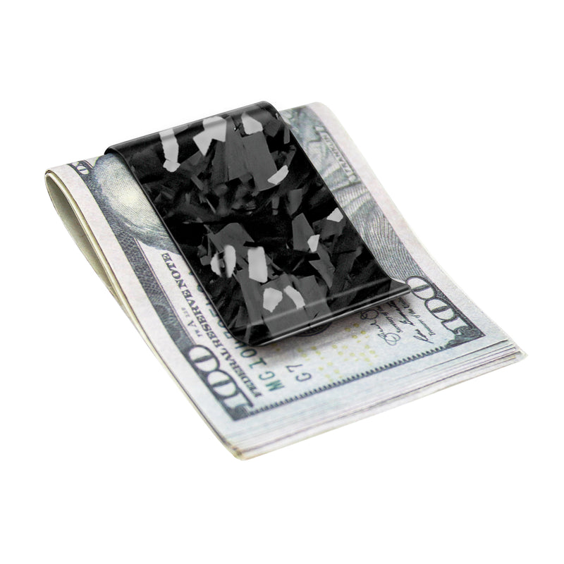 Real Forged Carbon Fiber with Silver Flake Money Clip | Medium