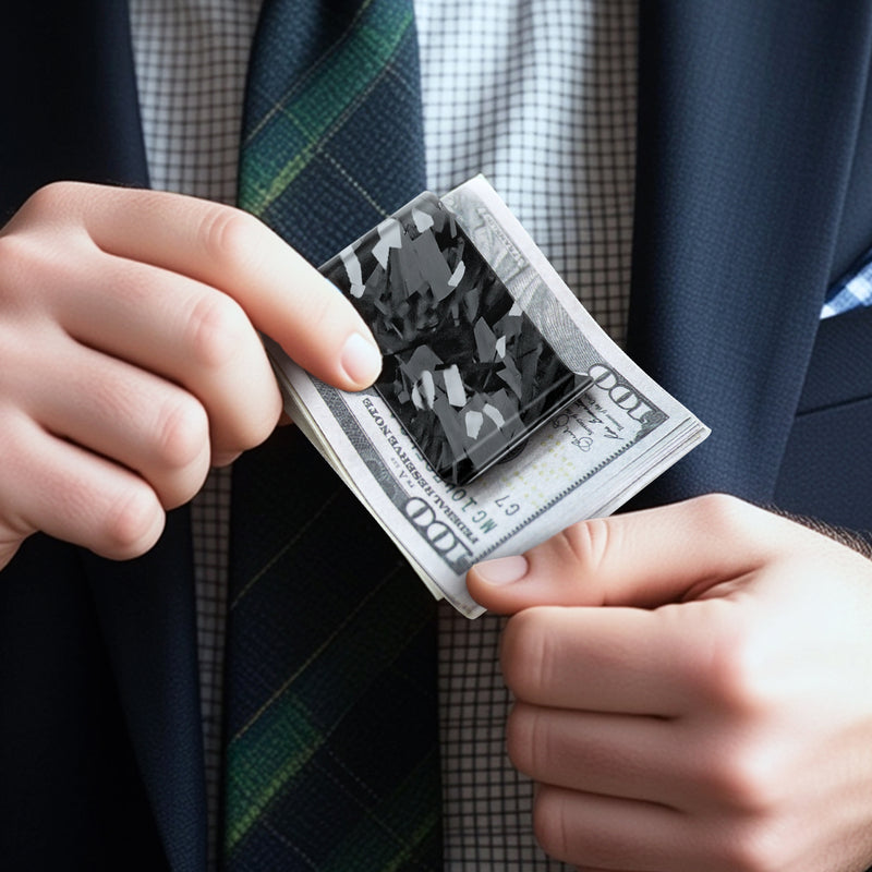 Real Forged Carbon Fiber with Silver Flake Money Clip | Medium
