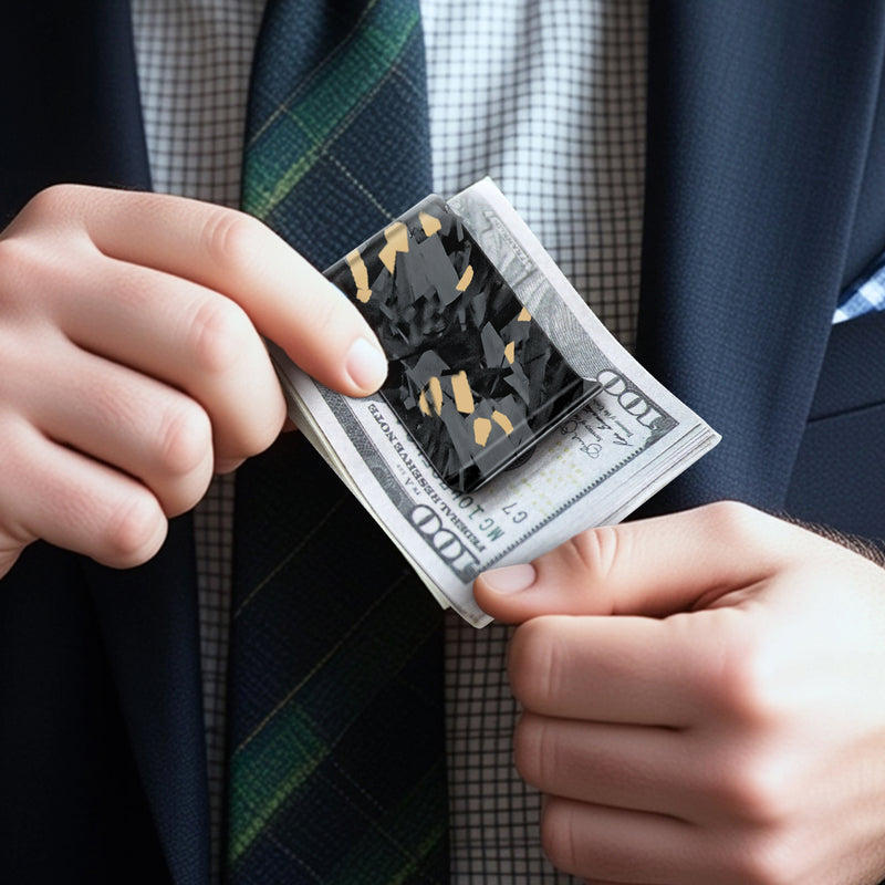 Real Forged Carbon Fiber with Gold Flake Money Clip | Medium