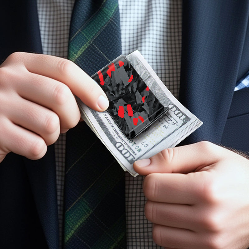 Real Forged Carbon Fiber with Red Flake Money Clip | Medium