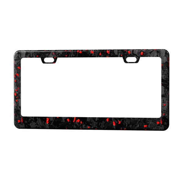 Real Forged Carbon Fiber With Red Flake License Plate Frame | 2pcs in 1