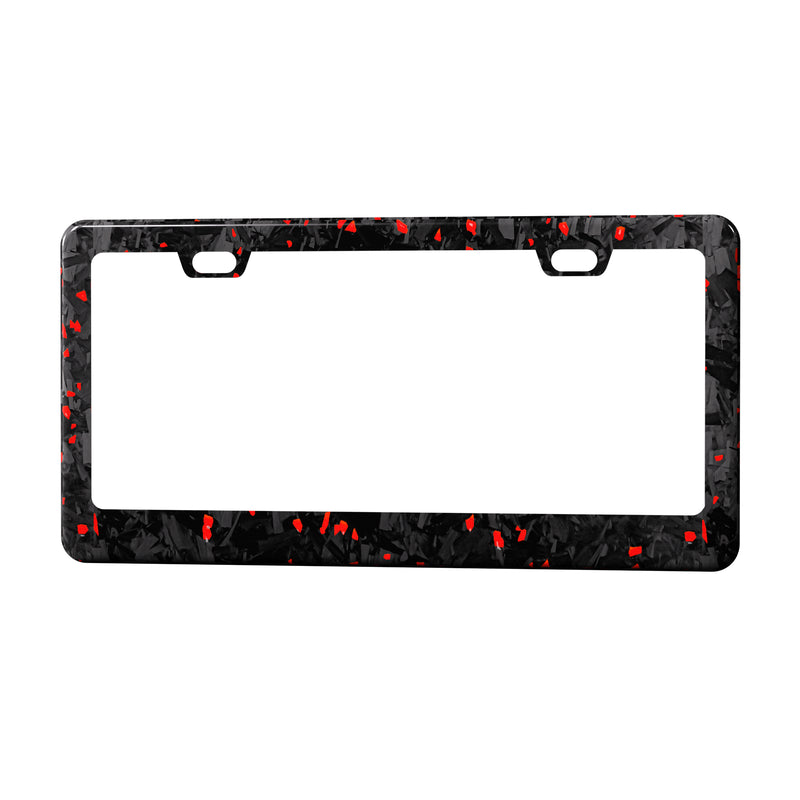 Real Forged Carbon Fiber With Red Flake License Plate Frame | 2pcs in 1