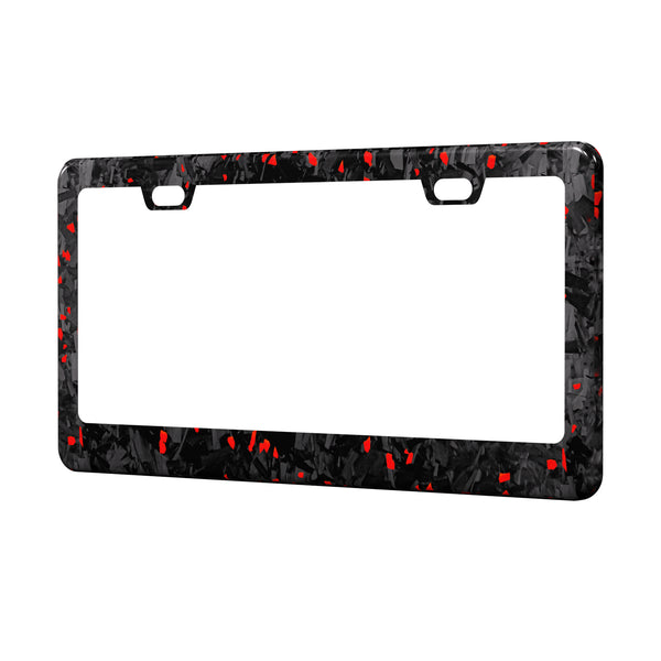 Real Forged Carbon Fiber With Red Flake License Plate Frame | 2pcs in 1
