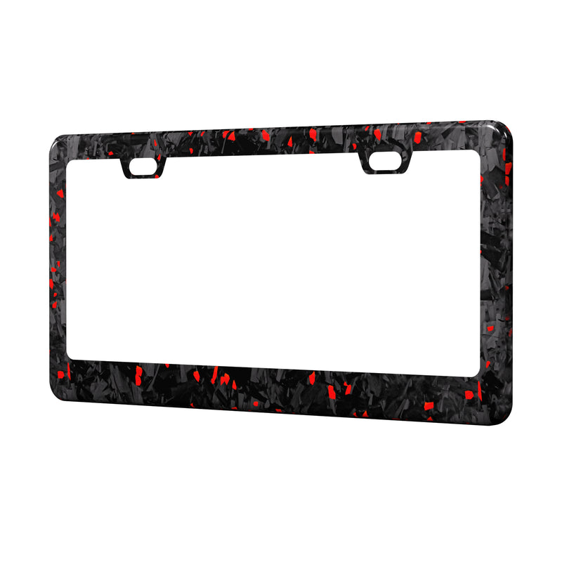 Real Forged Carbon Fiber With Red Flake License Plate Frame | 2pcs in 1