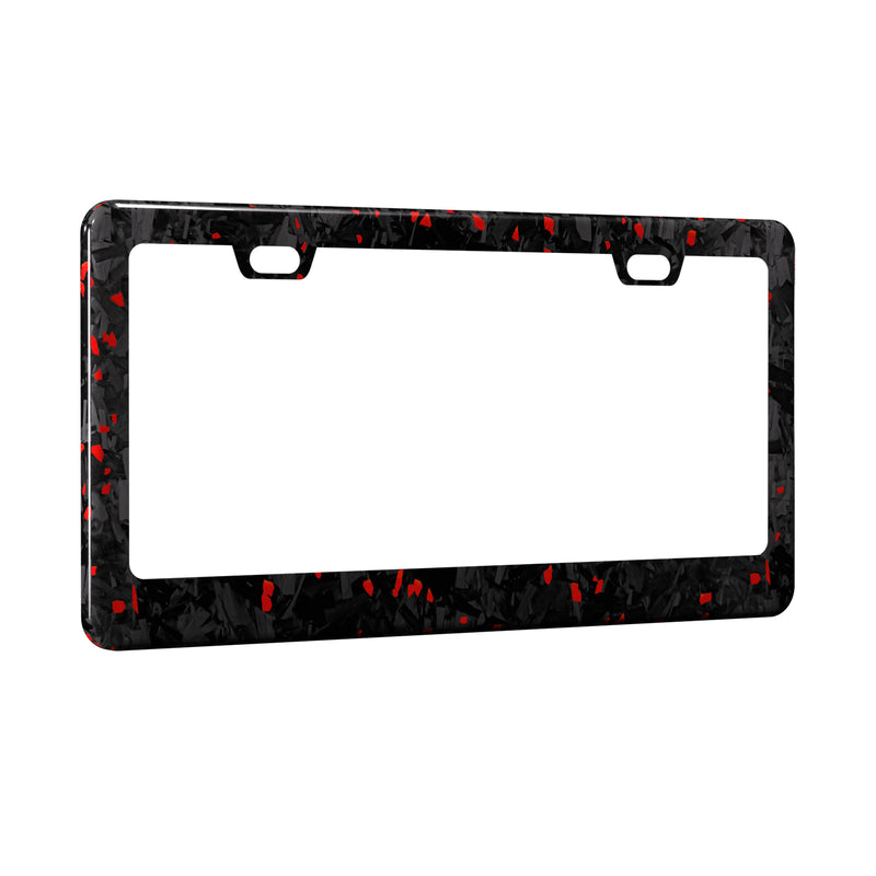 Real Forged Carbon Fiber With Red Flake License Plate Frame | 2pcs in 1