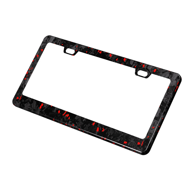 Real Forged Carbon Fiber With Red Flake License Plate Frame | 2pcs in 1