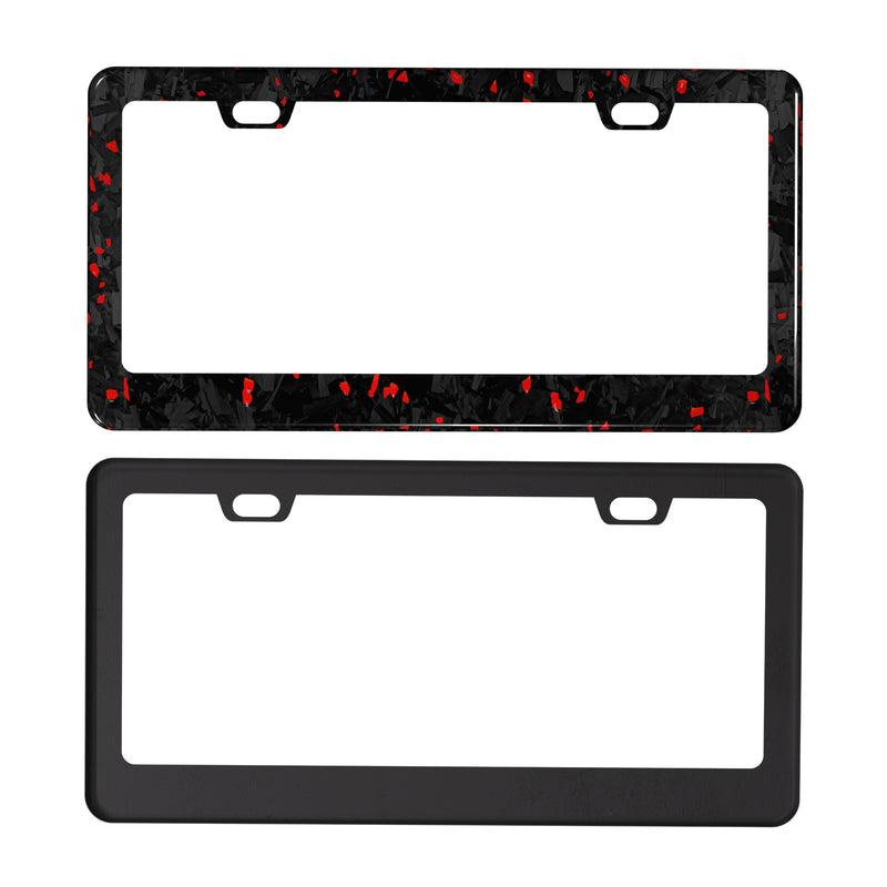 Real Forged Carbon Fiber With Red Flake License Plate Frame | 2pcs in 1