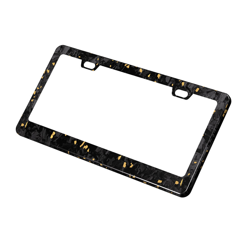 Real Forged Carbon Fiber With Gold Flake License Plate Frame | 2pcs in 1