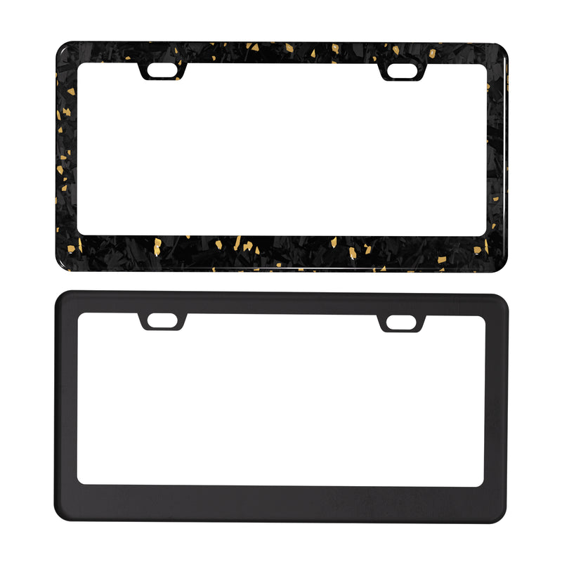 Real Forged Carbon Fiber With Gold Flake License Plate Frame | 2pcs in 1