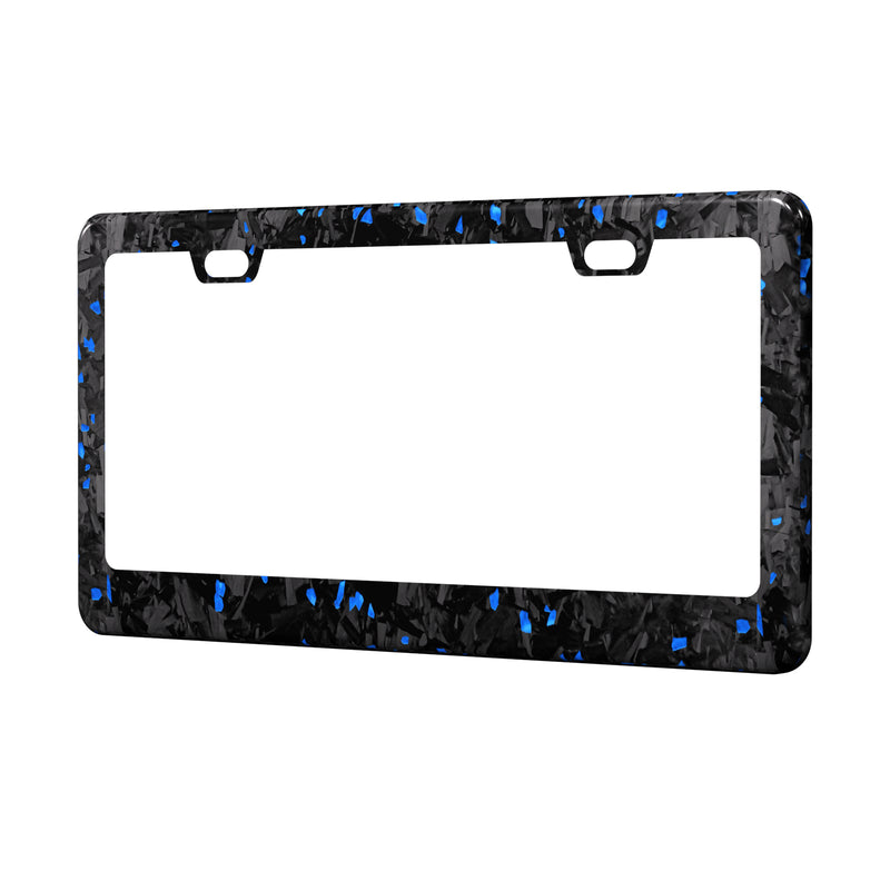 Real Forged Carbon Fiber With Blue Flake License Plate Frame | 2pcs in 1