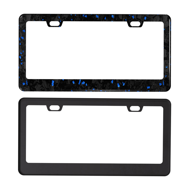 Real Forged Carbon Fiber With Blue Flake License Plate Frame | 2pcs in 1