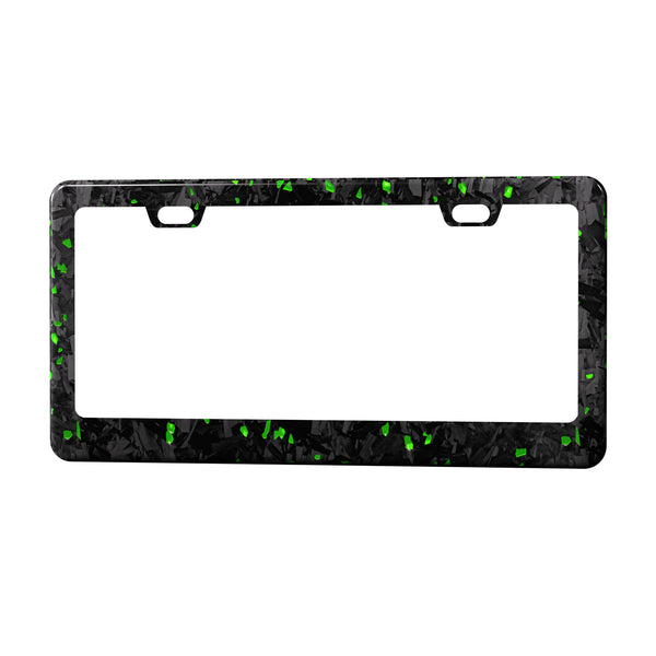 Real Forged Carbon Fiber With Green Flake License Plate Frame | 2pcs in 1