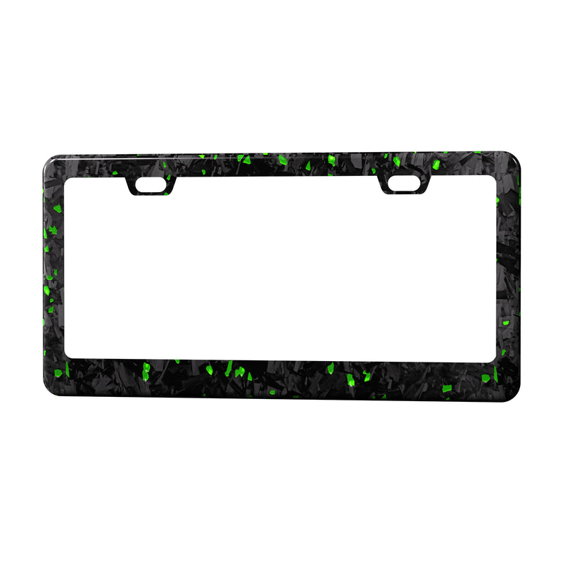 Real Forged Carbon Fiber With Green Flake License Plate Frame | 2pcs in 1