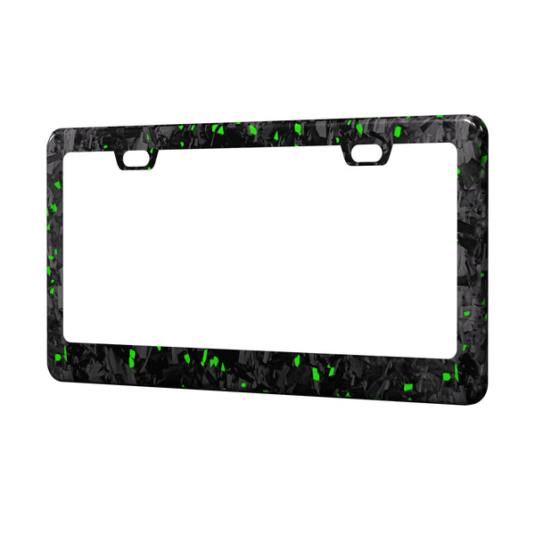 Real Forged Carbon Fiber With Green Flake License Plate Frame | 2pcs in 1