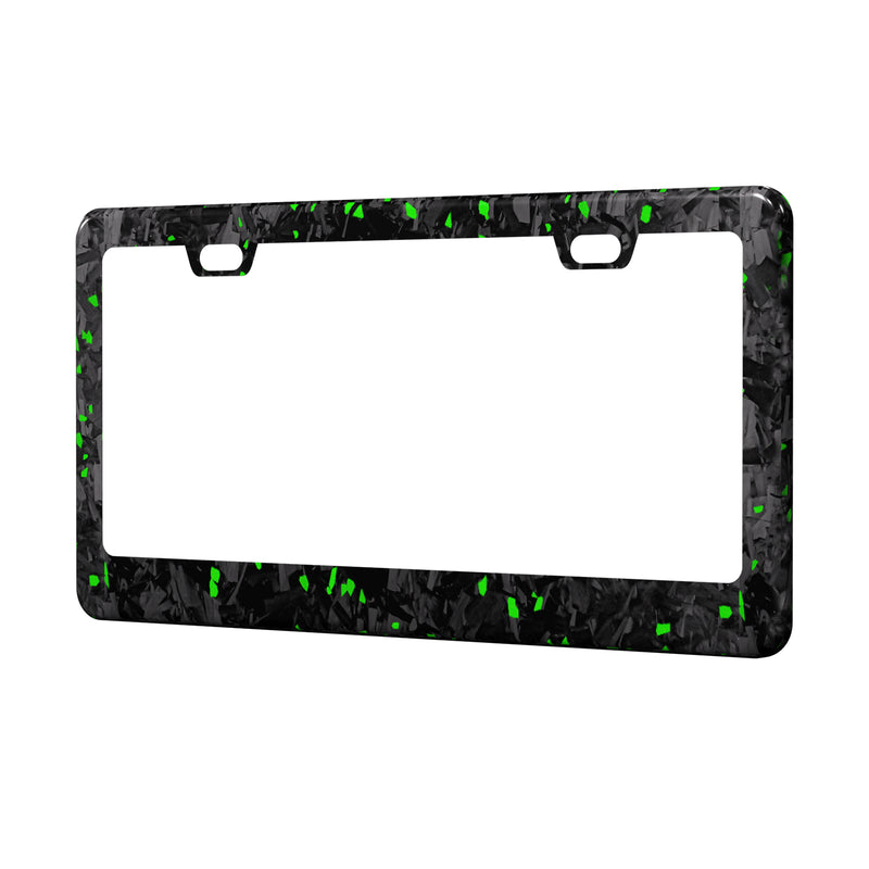 Real Forged Carbon Fiber With Green Flake License Plate Frame | 2pcs in 1