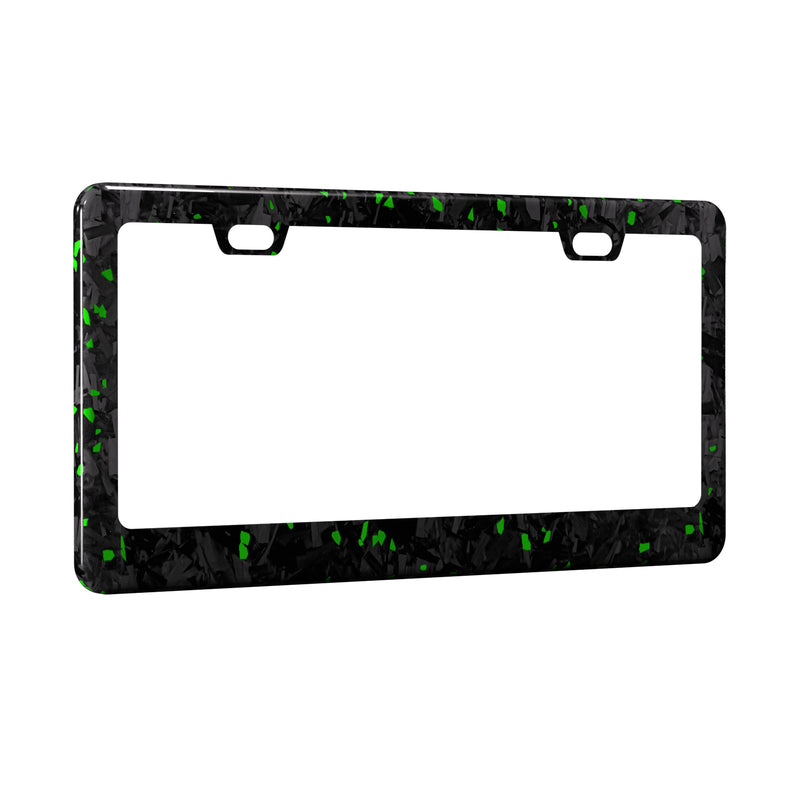 Real Forged Carbon Fiber With Green Flake License Plate Frame | 2pcs in 1