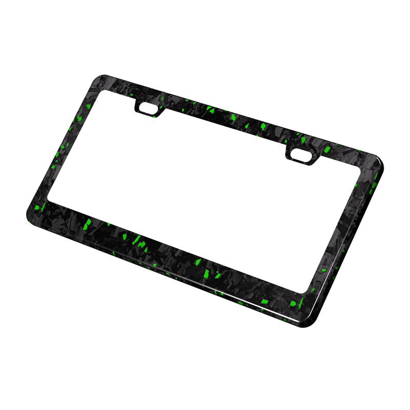 Real Forged Carbon Fiber With Green Flake License Plate Frame | 2pcs in 1