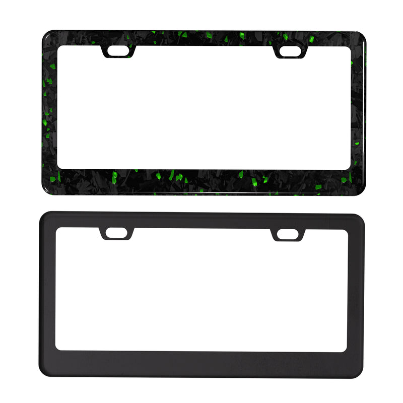 Real Forged Carbon Fiber With Green Flake License Plate Frame | 2pcs in 1