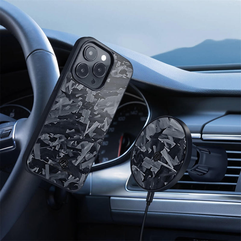 MONOCARBON  Carbon Fiber Car Mount with Magsafe Wireless Charger